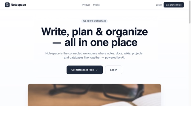 Notion-style workspace — pages, databases and tasks
